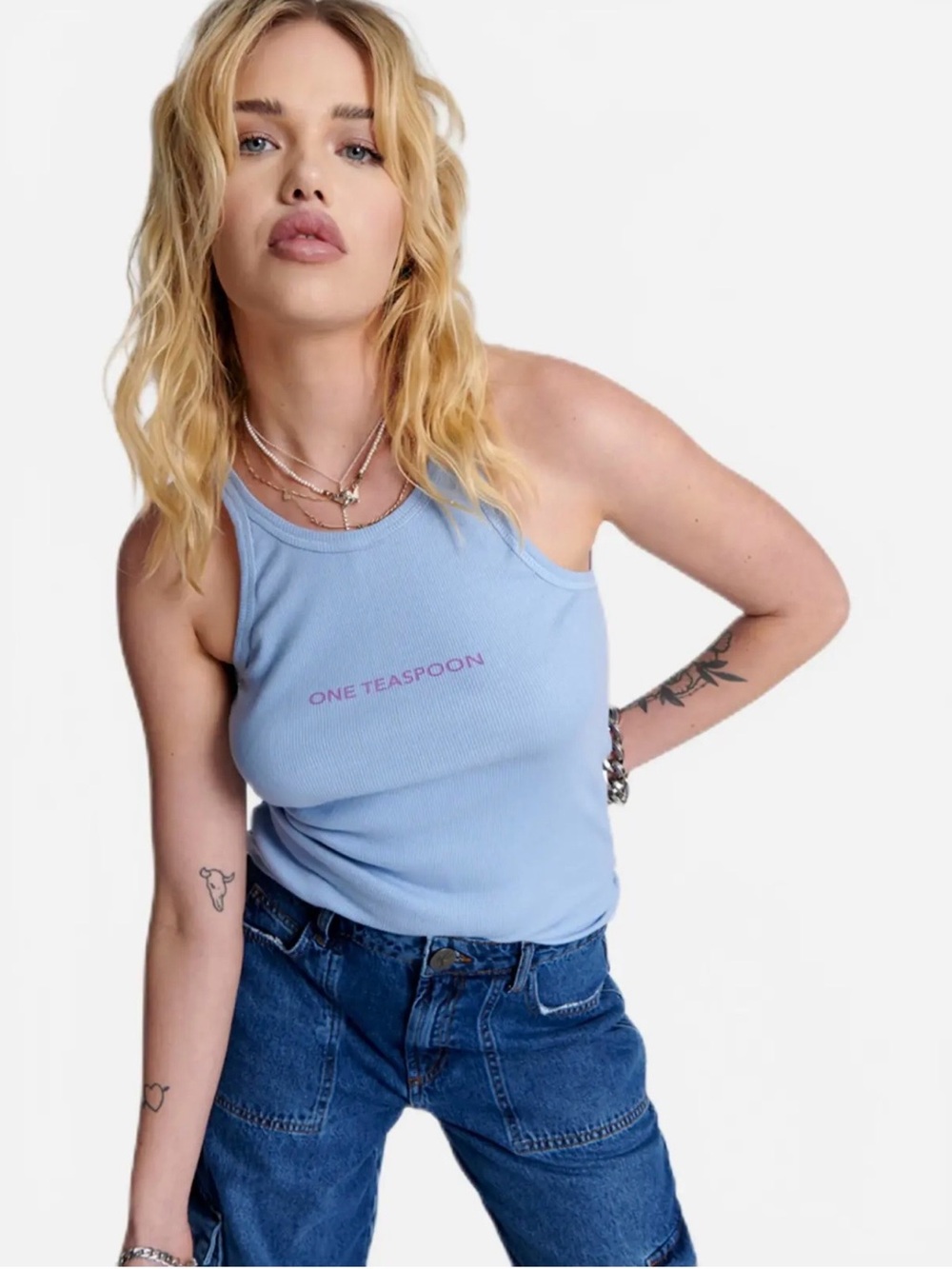 One Teaspoon Lavender Ribbed Tank with Tonal Logo